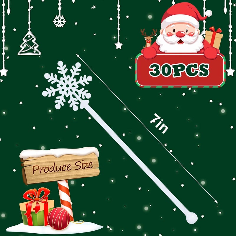 Feoang 30pcs Snowflake Drink Stirrers Christmas Plastic Swizzle Sticks Beverage Winter Stir Sticks Reusable Coffee Cocktail Stirrers Bar Supplies for Cocktail Xmas Party Decor Winter Holiday Cocoa Bar - Image 2